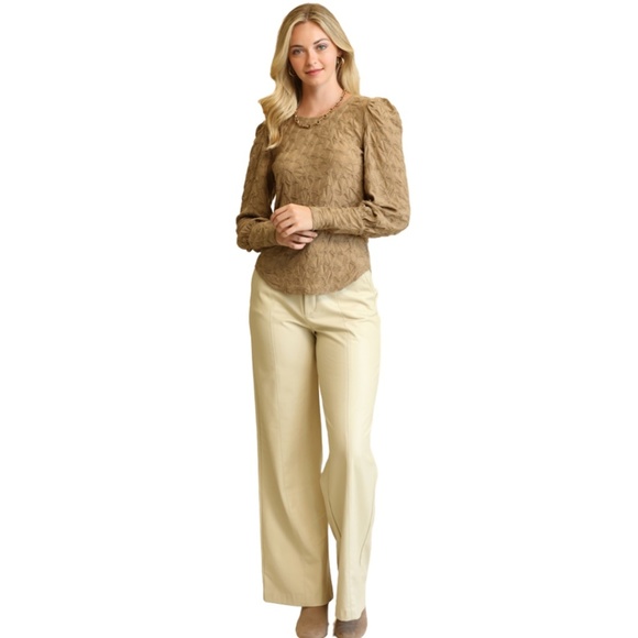 TAUPE Knit Puff Sleeve Top - Picture 3 of 6